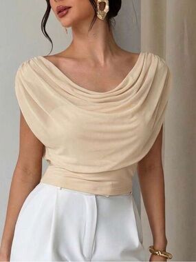 Pixie Market Pale Cream Draped Cowl Neck Top
